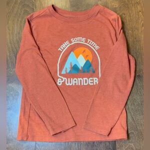 Cat & Jack Boy Size 4/5 XS Rust Long Sleeve Tee with Mountain Design